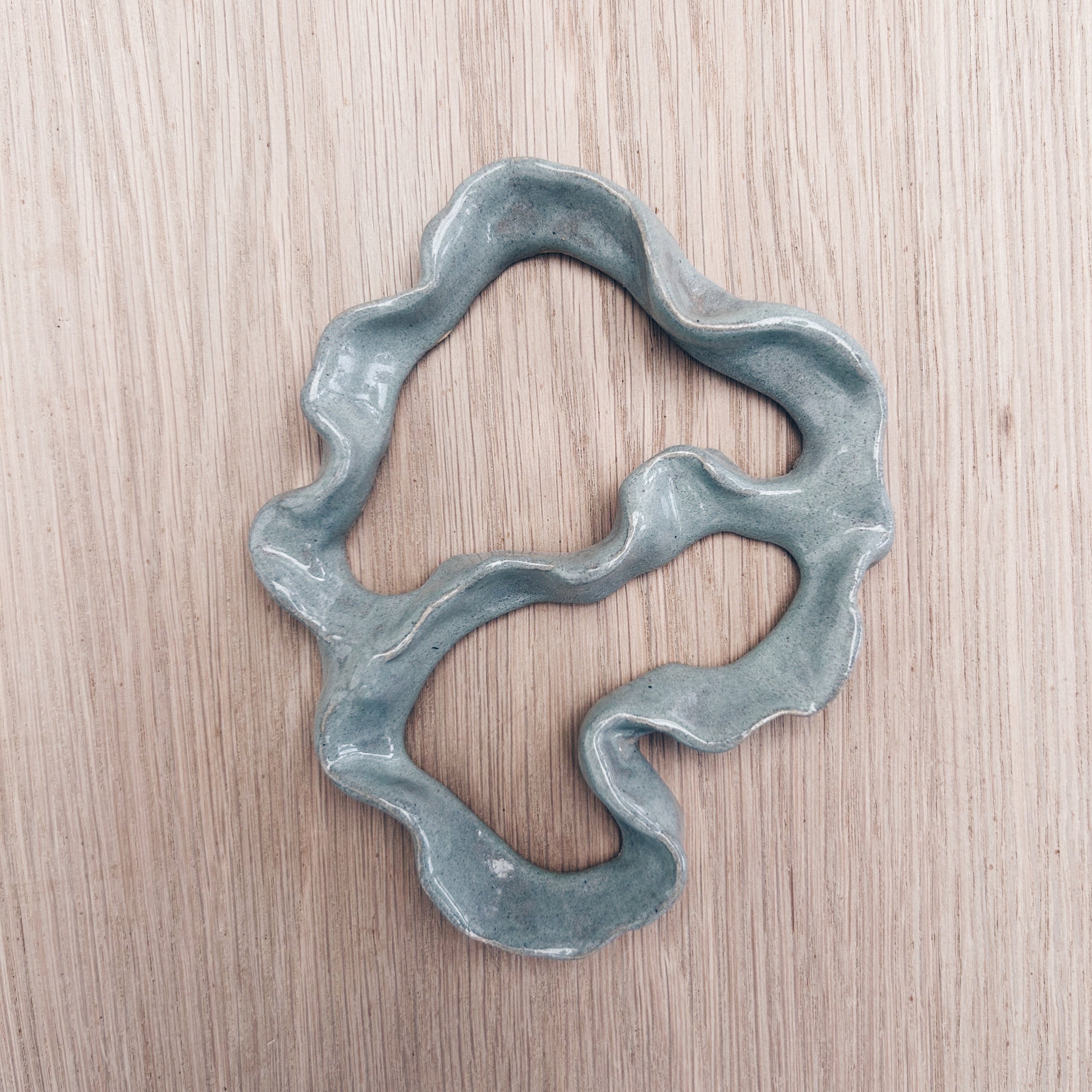 Ceramic coral sculpture on wooden wall